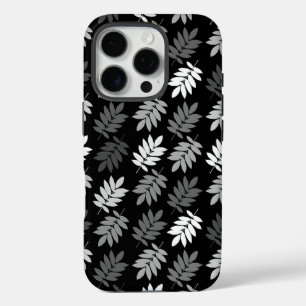 Coques iPhone 16 Pro Motif de feuille aînée noir blanc gris