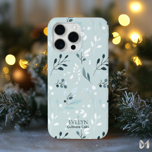 Coque iPhone 15 Pro Max Motif de feuille bleu apaisant - Élégant minimalis