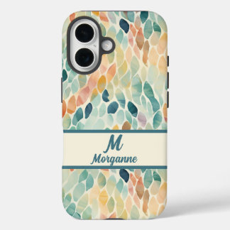 Coques iPhone 16 Motif de feuille d'aquarelle monogramme personnali