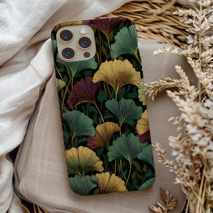 Coque Pour iPhone 14 Motif de feuille de Ginkgo sarcelle Bourgogne