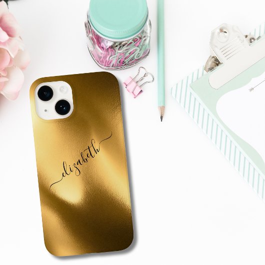 Coques Case-Mate iPhone Motif de feuille d'or en monogramme de script Glam