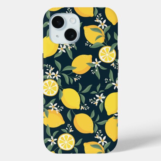 Coques Case-Mate iPhone Motif de feuille jaune citron (Verso)