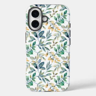 Coques iPhone 16 Motif de feuille verte et jaune à l'aquarelle fraî