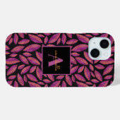 Coques Case-Mate iPhone Motif de feuilles d'automne violet monogramme (Verso (horizontal))