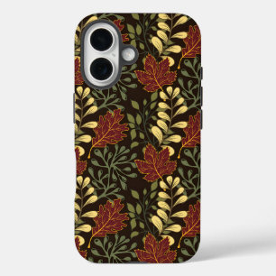 Coques iPhone 16 Motif de feuilles de chêne d'automne en bordeaux e