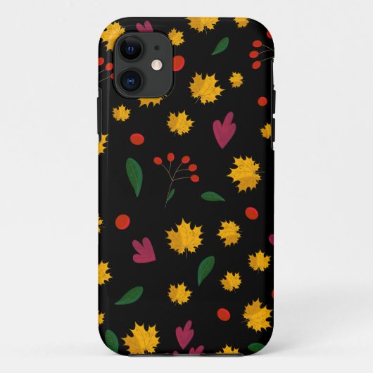 Coques Case-Mate iPhone Motif de feuilles sur fond noir (Dos)