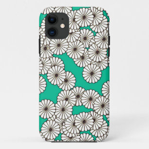 Coque Case-Mate Pour iPhone Motif de fleur d'art déco - blanc sur la turquois