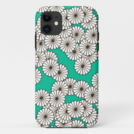 Coques Case-Mate iPhone Motif de fleur d'art déco - blanc sur la turquoise (Dos)