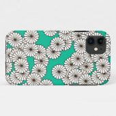 Coques Case-Mate iPhone Motif de fleur d'art déco - blanc sur la turquoise (Dos (Horizontal))