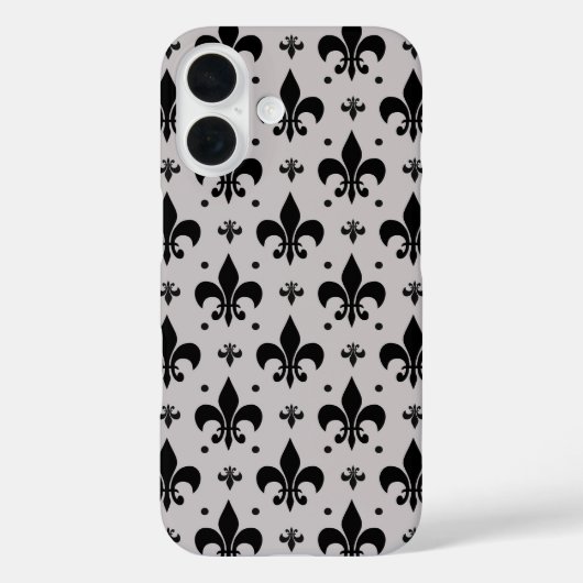 Coques Case-Mate iPhone Motif de fleur de lis gris et noir (Verso)
