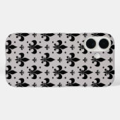 Coques Case-Mate iPhone Motif de fleur de lis gris et noir (Verso (horizontal))