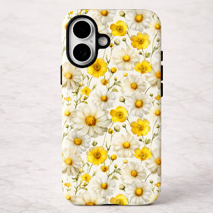 Coques iPhone 16 Motif de fleur sauvage à l'aquarelle jaune 
