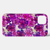 Coques Case-Mate iPhone Motif de fleurs abstrait de rose et de pourpre (Verso (horizontal))