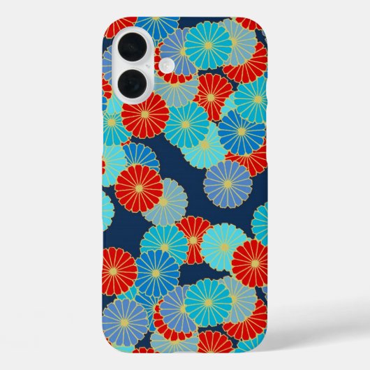 Coques Case-Mate iPhone Motif de fleurs Art Déco - bleu, turquoise et roug (Verso)