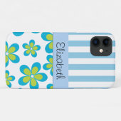 Coques Case-Mate iPhone Motif De Fleurs, Bleues, Votre Nom (Dos (Horizontal))