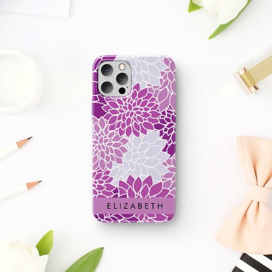 Coques Case-Mate iPhone Motif De Fleurs, Dahlia Violet, Votre Nom