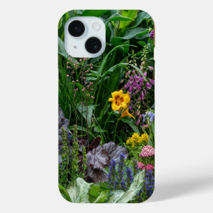 Coque Pour iPhone 15 Motif de fleurs de jardin d'été vibrant en arrière