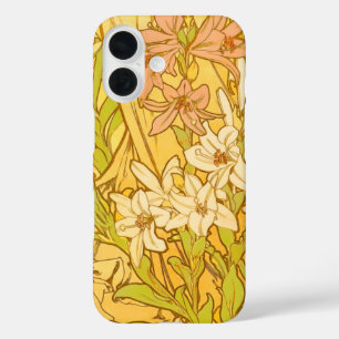 Coques iPhone 16 Motif de fleurs de lys d'Alphonse Mucha : Art nouv