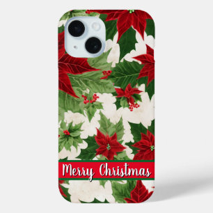 Coque Pour iPhone 15 Motif de fleurs de Noël Poinsettia