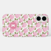 Coques Case-Mate iPhone Motif de fleurs d'hydrangea rose élégant avec mono (Verso (horizontal))