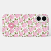 Coques Case-Mate iPhone Motif de fleurs d'hydrangea rose élégant avec mono (Verso (horizontal))