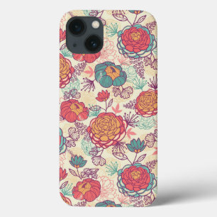 iPhone 13 Case Motif de fleurs et de feuille de pivoine