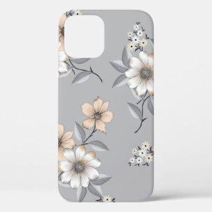 Case-Mate iPhone Case motif de fleurs grises et blanches sur fond gris