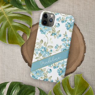 Coque iPhone 15 Pro Max Motif de fleurs personnalisé sarcelle bleu aqua ve