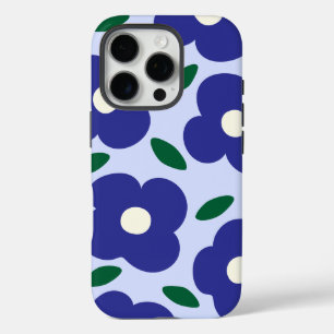 Coques iPhone 16 Pro Motif de fleurs rétro Abstrait en bleu gras