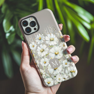 Coque iPhone 15 Pro Max Motif de fleurs sauvages personnalisé sur beige