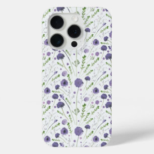 Coque iPhone 15 Pro Motif de fleurs vert pourpre