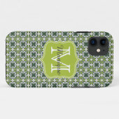 Coques Case-Mate iPhone Motif de fleurs vertes de monogramme (Dos (Horizontal))