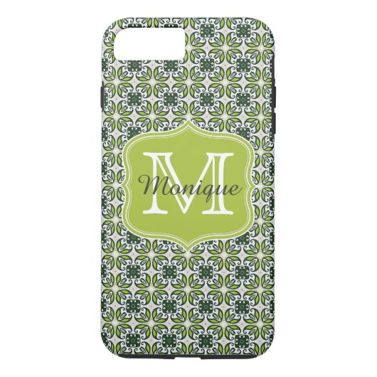 Coques Case-Mate iPhone Motif de fleurs vertes de monogramme (Dos)