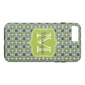 Coques Case-Mate iPhone Motif de fleurs vertes de monogramme (Dos (Horizontal))