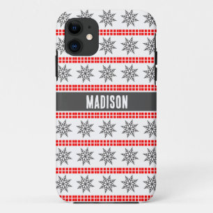 Case-Mate iPhone Case Motif de flocon de neige de Noël nordique gris rou