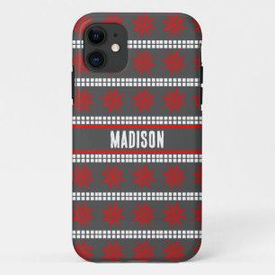 Case-Mate iPhone Case Motif de flocon de neige de Noël nordique gris rou
