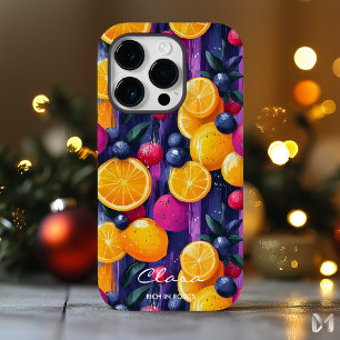 Coque Pour iPhone 14 Pro Motif de fruits colorés avec agrumes et baies vitr