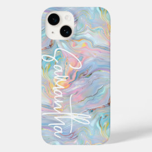 Coque Pour iPhone 14 Motif de géométrie de marbre rose bleu or moderne