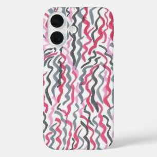 Coques iPhone 16 Motif de gribouillis rouge et noir