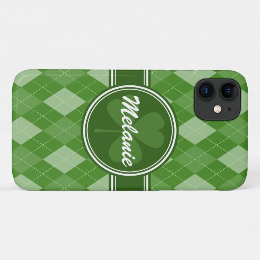 Coques Case-Mate iPhone Motif de Jacquard vert personnalisé avec trèfle (Dos (Horizontal))