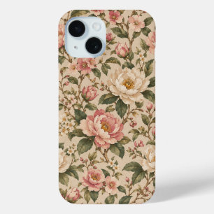 Coque Pour iPhone 15 Motif de jardin de pivoine et de rose romantique v