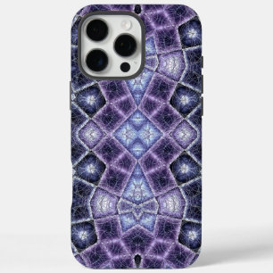 Coques iPhone 16 Pro Max Motif de kaléidoscope géométrique violet et bleu