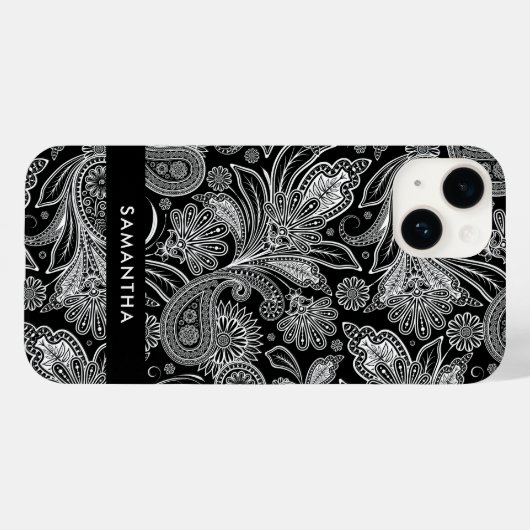 Coques Case-Mate iPhone Motif de la marguerite islamique noir et blanc (Verso (horizontal))
