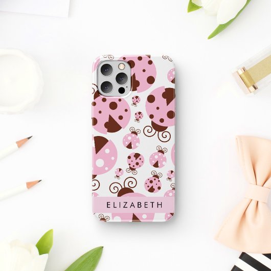 Coques Case-Mate iPhone Motif De Ladybugs, Ladybugs Rose, Votre Nom