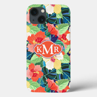Etui iPhone 13 Motif de l'Hibiscus coloré| Monogramme