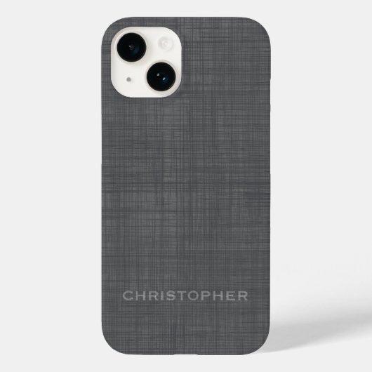 Coques Case-Mate iPhone Motif de lin subtil - Gris avec nom (Verso)