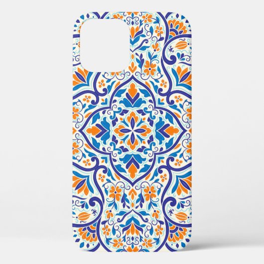 Coques Case-Mate iPhone Motif de luxe Orange Blue Ornament (Verso)