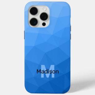 Coque iPhone 15 Pro Max Motif de maillage géométrique bleu clair et ombrag