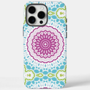 Coques iPhone 16 Pro Max Motif de mandala bleu magenta et vert