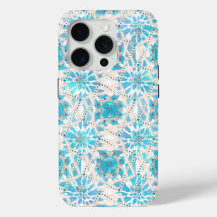 Coque iPhone 15 Pro Motif de mandala bleu Tan Winter